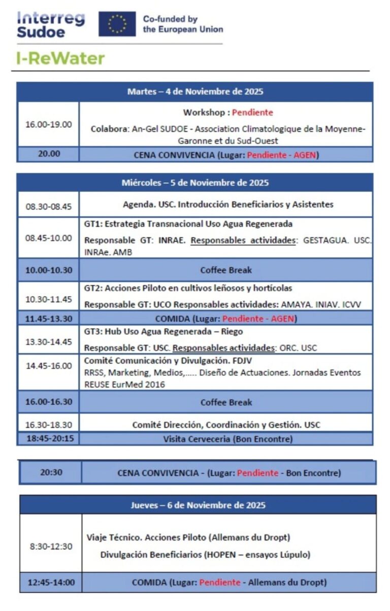 programa cuarta reunión presencial del consorcio de I-ReWater